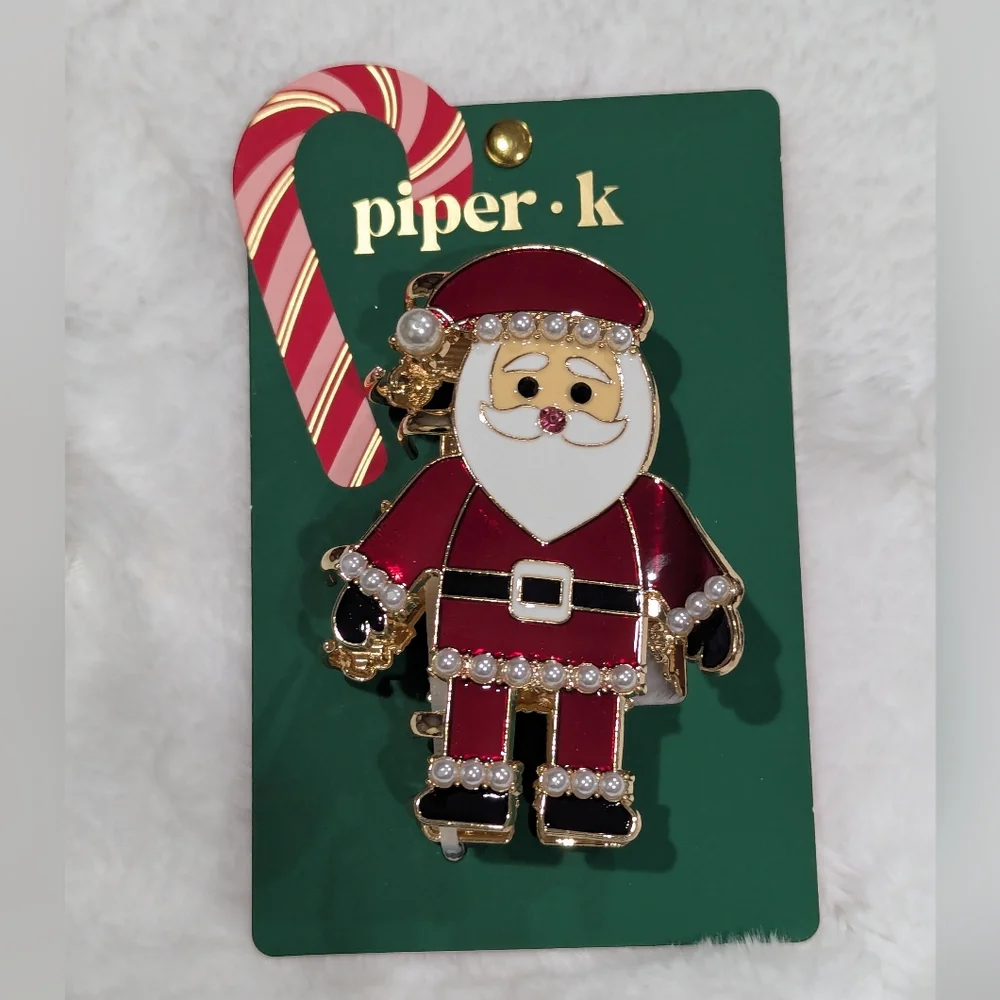 NEW Piper K Festive Santa Hair Clip - Red, Gold, and Black